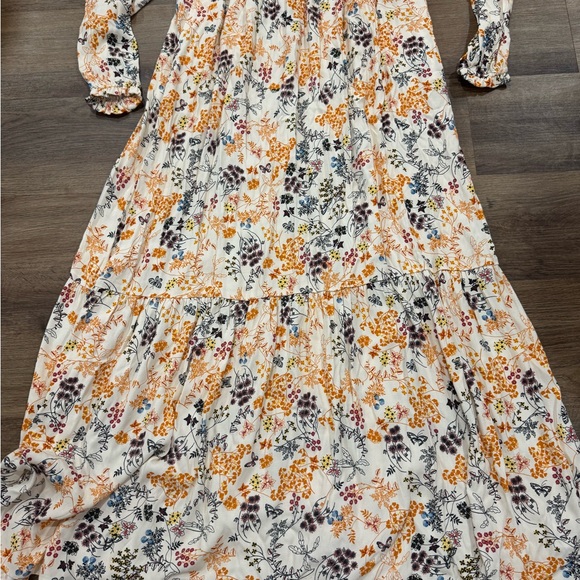Hale Bob Orange Cream Floral Butterfly Long Sleeve Boho Dress Vinita Maxi NWT - Picture 7 of 11